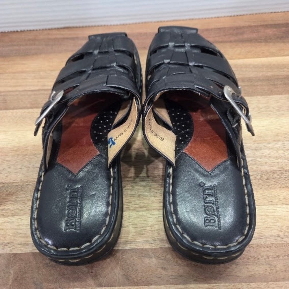 Born‎ Fisherman Sandals Women's Size 6 Black Leather Woven Buckle Slide MJG5 - Picture 8 of 12